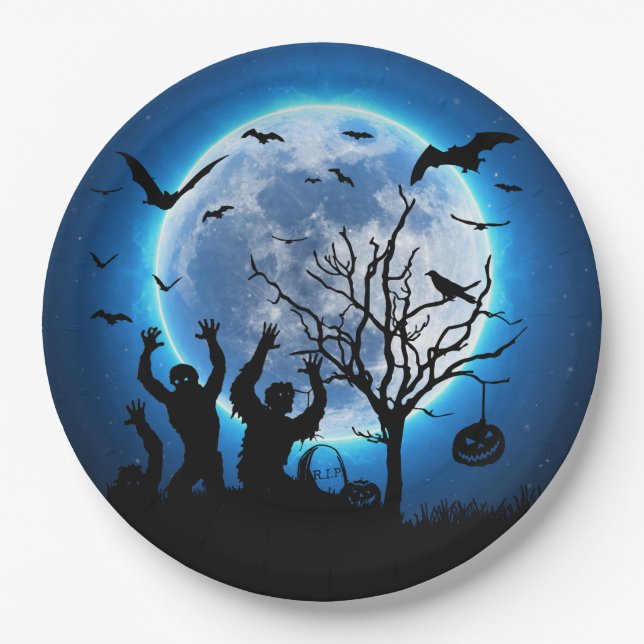 Assiettes En Carton Plaques de papier personnalisées Zombies Fullmoon  (Devant)