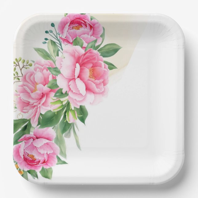 Assiettes En Carton Plaques de papier-pivoines roses Plaques de papier (Recto)