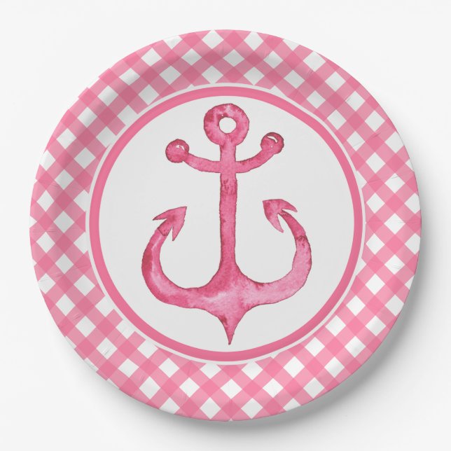 Assiettes En Carton Plaques de papier plaqué Ancre rose marine (Devant)