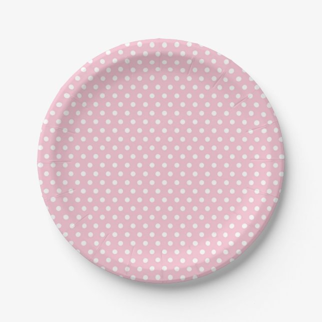 Assiettes En Carton Plaques de papier Polka blanc rose (Devant)