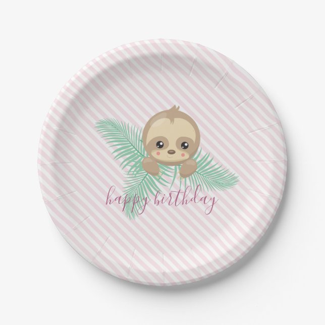 Assiettes En Carton Plaques de papier pour bébé mignonne Sloth Birthda (Devant)
