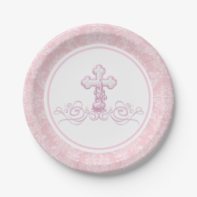 Assiettes En Carton Plaques de papier pour fille Baptême (Devant)