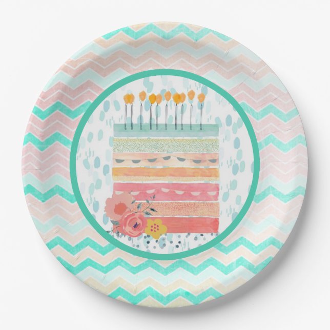 Assiettes En Carton Plaques de papier pour gâteau d'anniversaire turqu (Devant)