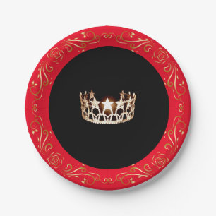 Assiettes En Carton Plaques de papier Red Gold Crown 7" style Miss USA