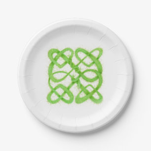 Assiettes En Carton Plaques de papier rond à noeud CELTIQUE VERT
