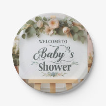 Plaques de papier rond Baby shower personnalisées 