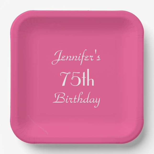 Assiettes En Carton Plaques de papier rose chaud, 75e anniversaire (Recto)