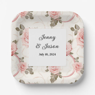 Assiettes En Carton Plaques de papier Roses Roses Roses Personnalisées