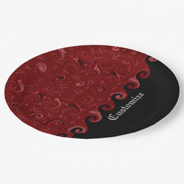 Assiettes En Carton Plaques de papier rouge et noir en satin (Angle)