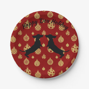 Assiettes En Carton Plaques de papier rouge et or Holiday Dachshund