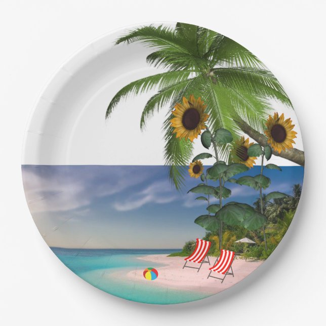 Assiettes En Carton Plaques de papier Sunflower Beach (Devant)