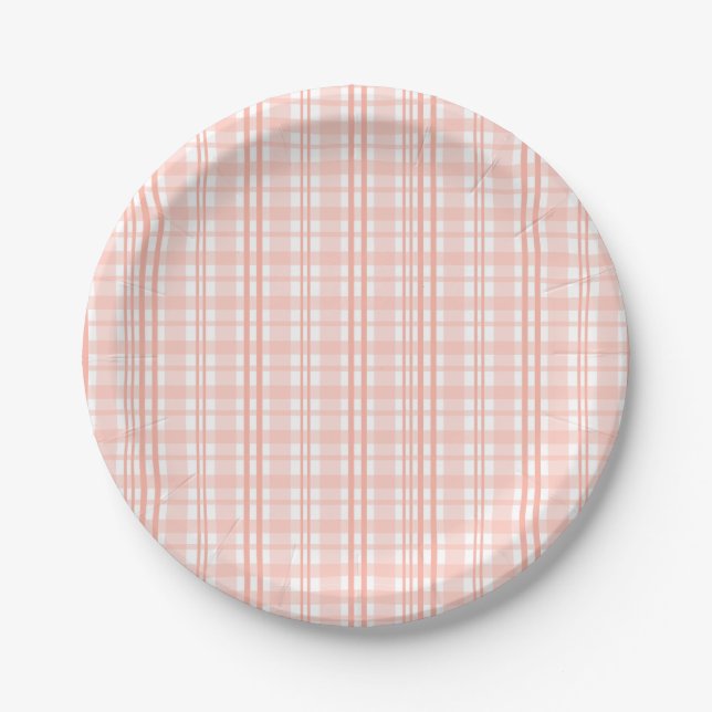 Assiettes En Carton Plaques de papier Tartan rose été premier annivers (Devant)