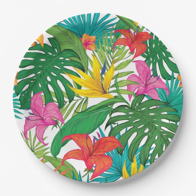 Assiettes En Carton Plaques de papier Tropical Floral Party 9" (Devant)
