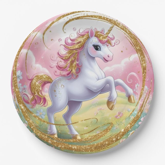Assiettes En Carton Plaques de papier Unicorne (Devant)