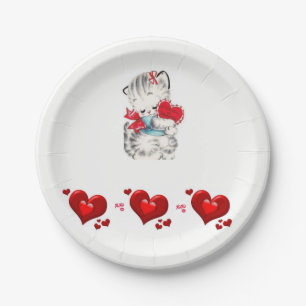 Assiettes En Carton Plaques de papier Valentine's Day Kitten Vintage