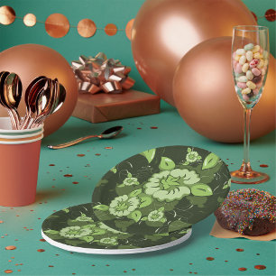 Assiettes En Carton Plaques de papier vert floral