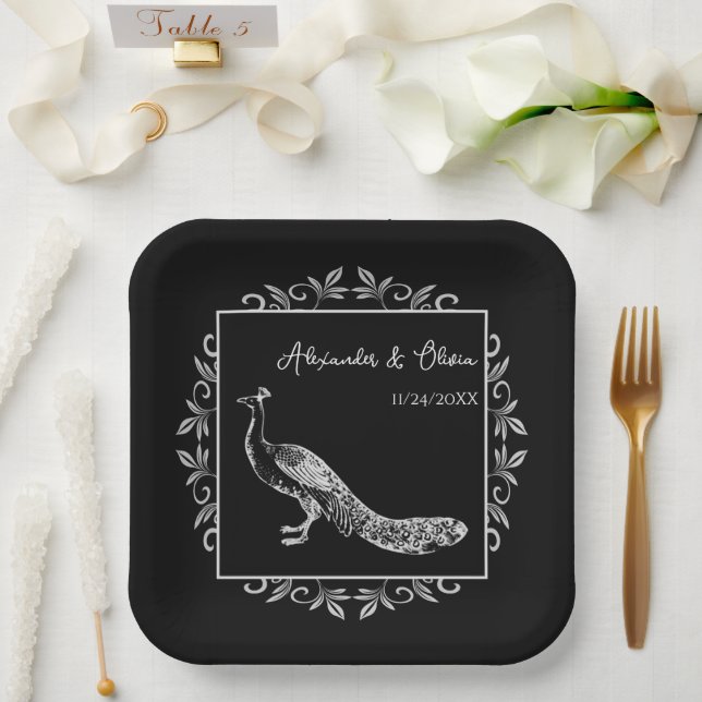 Assiettes En Carton Plaques de papier Wedding shower à saveur de paon  (Mariage)