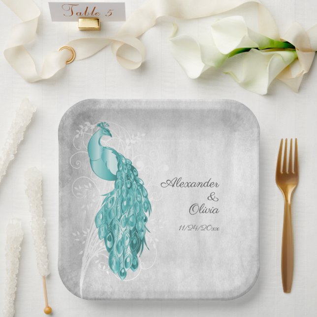 Assiettes En Carton Plaques de papier Wedding shower Peacock turquoise (Mariage)