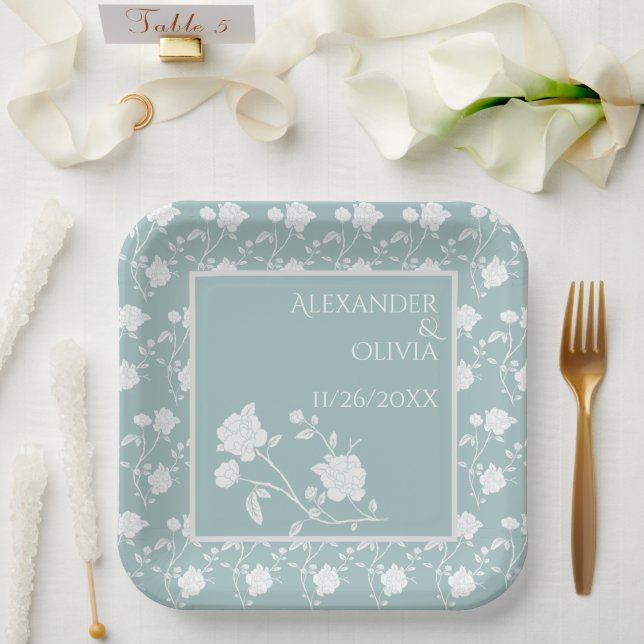 Assiettes En Carton Plaques de papier Wedding shower Rose turquoise (Mariage)