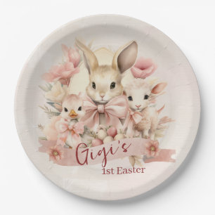 Assiettes En Carton Plaques de Pâques lapin, poulet et agneau personna