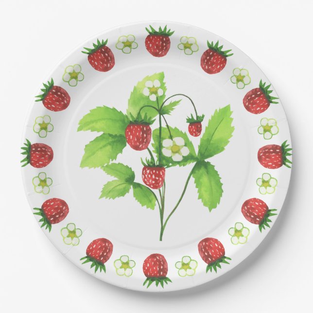 Assiettes En Carton Plaques de pique-nique - Fraises (Devant)