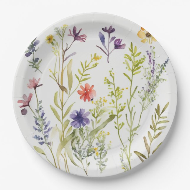 Assiettes En Carton Plaques de pique-nique - Jolies Fleurs sauvages (Devant)