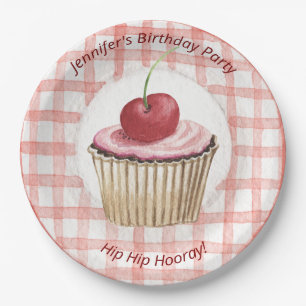 Assiettes En Carton Plaques de pique-nique - Kids Retro Cerise Cup Cak