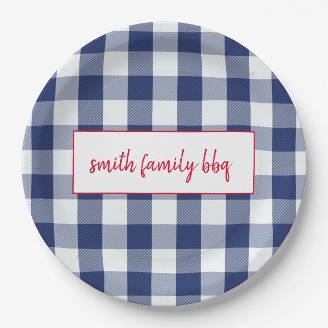 Assiettes En Carton Plaques de plis de buffle bleu et blanc personnali (Devant)