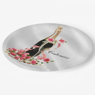 Assiettes En Carton Plaques de satin blanc Rose et champagne