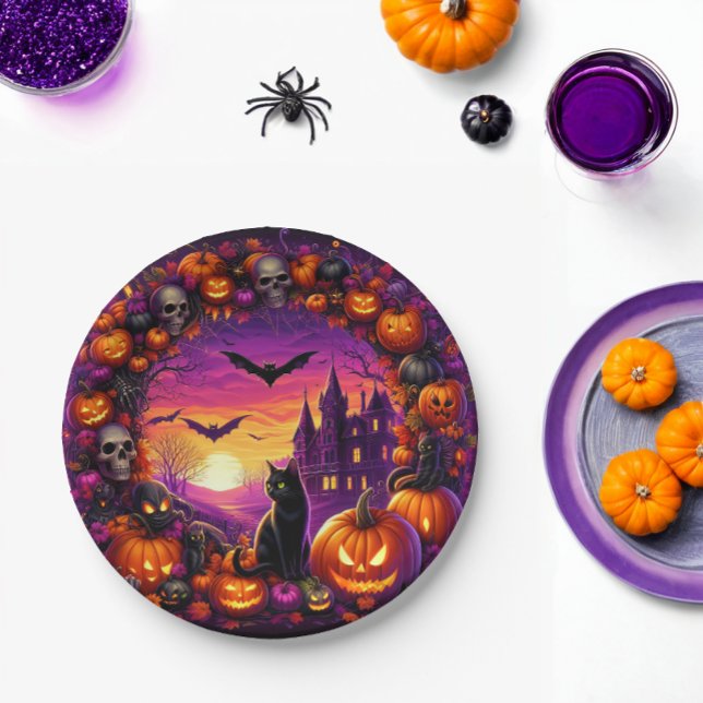 Assiettes En Carton Plaques d'Halloween éffrayant Citrouilles et Maiso (Créateur téléchargé)