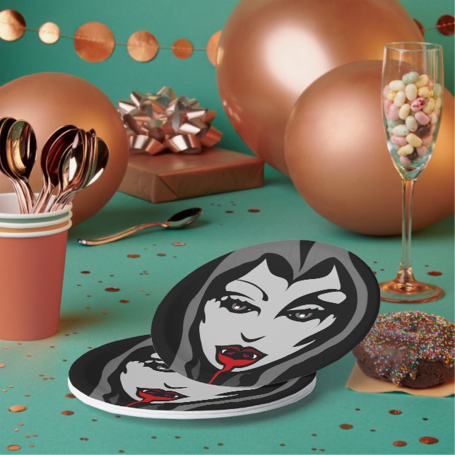 Assiettes En Carton Plaques d'Halloween Plaques de papier vampire fest (Multi)
