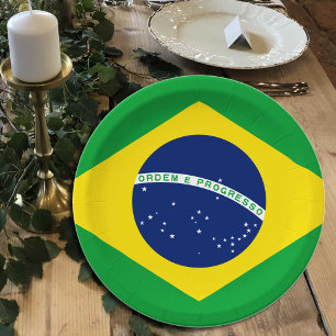 Assiettes En Carton Plaques drapeau brésilienne, fête, sport, Brésil