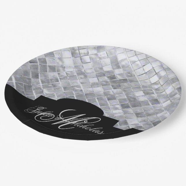 Assiettes En Carton Plaques du 25e anniversaire de Monogramme Noir & A (Angle)