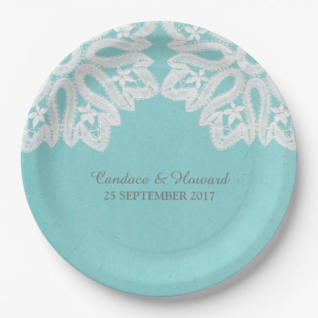 Assiettes En Carton Plaques en dentelle turquoise élégantes (Devant)