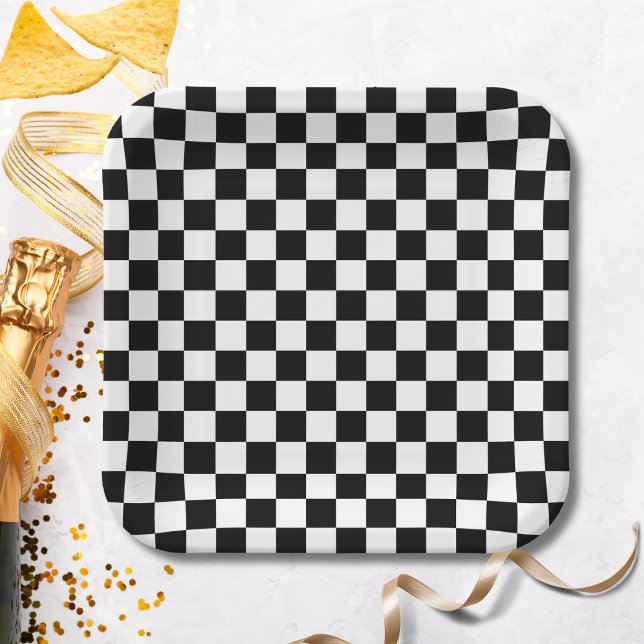 Assiettes En Carton Plaques en papier À damiers noir (Créateur téléchargé)