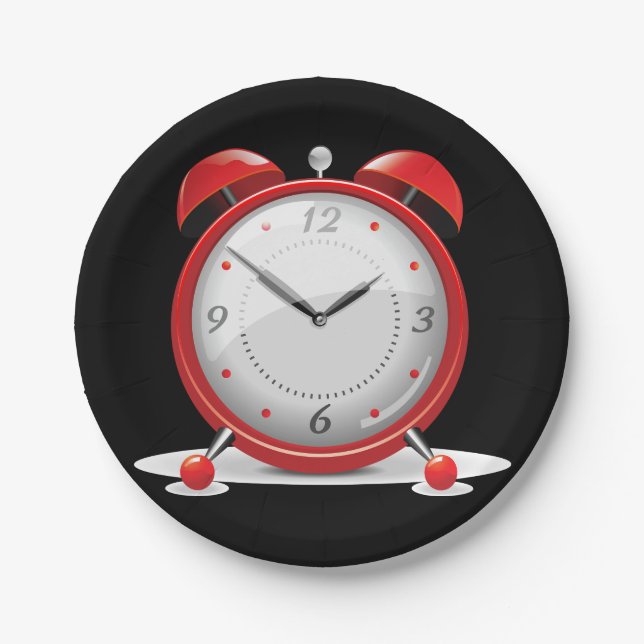 Assiettes En Carton Plaques en papier à horloge rouge (Devant)