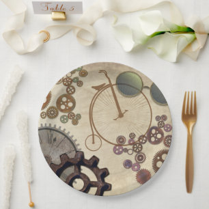 Assiettes En Carton Plaques en papier à Vintage à bicyclette vapeur