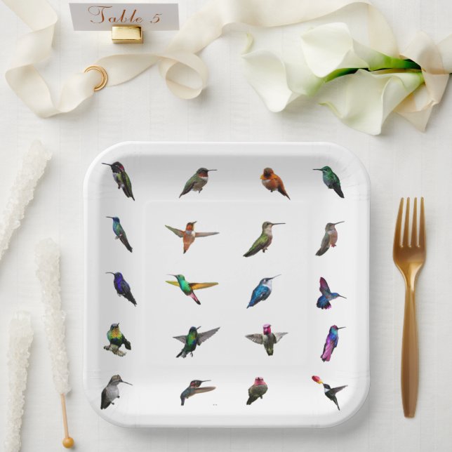 Assiettes En Carton Plaques en papier Arrière - plan de Hummingbirds (Mariage)