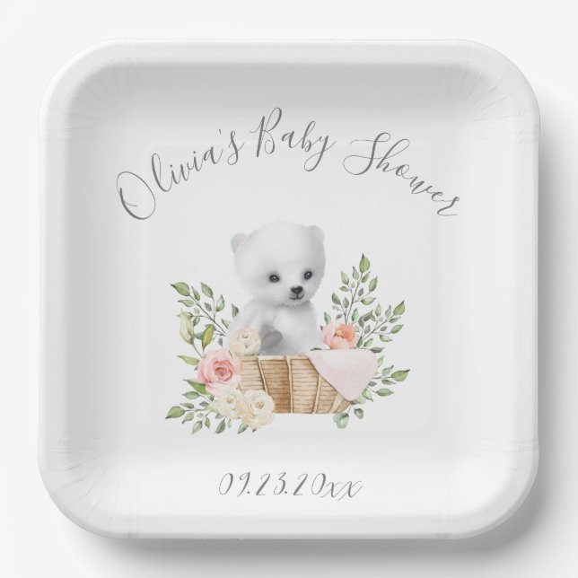 Assiettes En Carton Plaques en papier Baby shower à ours polaires (Recto)