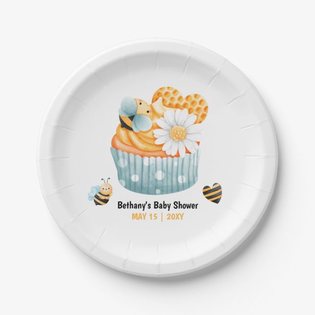 Assiettes En Carton Plaques en papier Baby shower à thème abeille (Devant)