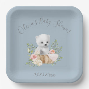 Assiettes En Carton Plaques en papier Baby shower bleu ours polaire