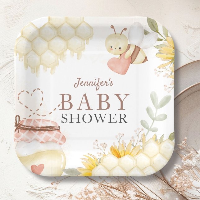 Assiettes En Carton Plaques en papier Baby shower d'abeille (Créateur téléchargé)