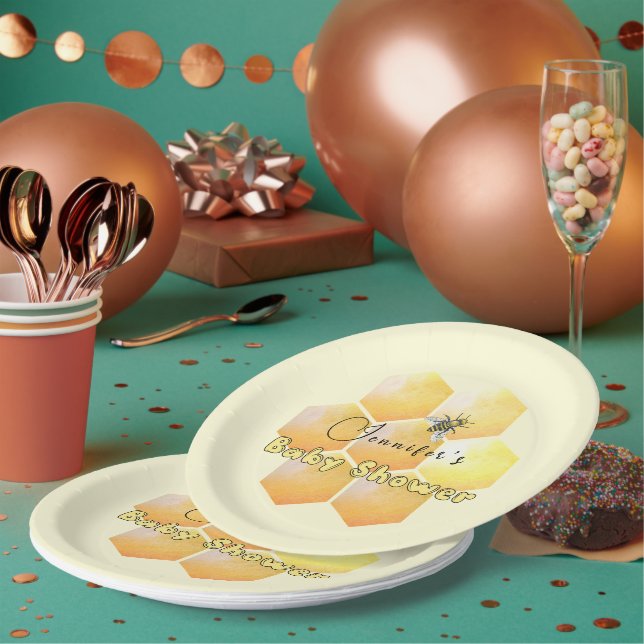 Assiettes En Carton Plaques en papier Baby shower d'abeilles miel (Multi)