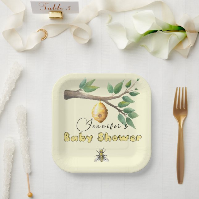 Assiettes En Carton Plaques en papier Baby shower d'abeilles miel (Mariage)