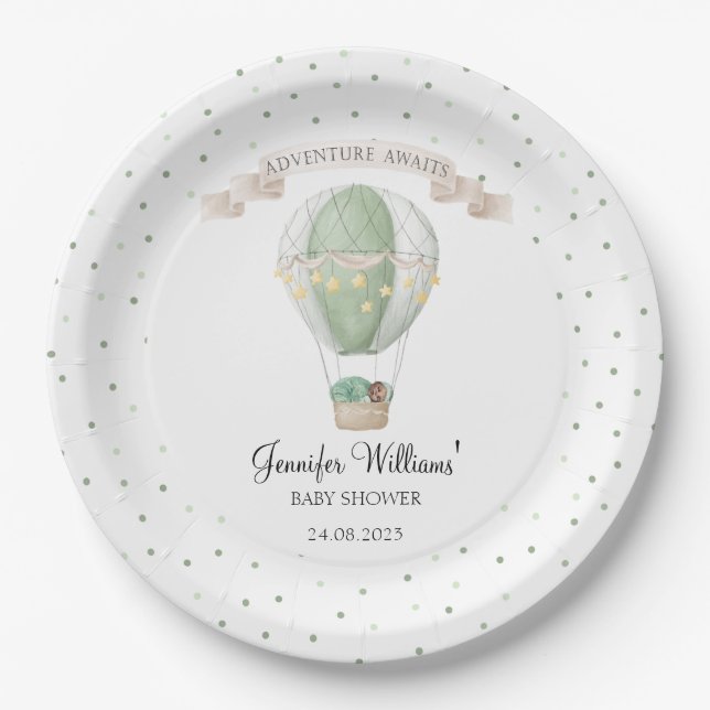 Assiettes En Carton Plaques en papier baby shower de ballon afro-améri (Devant)