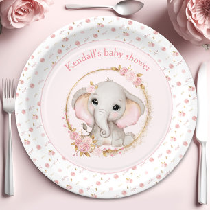 Assiettes En Carton Plaques en papier Baby shower Eléphant Rose