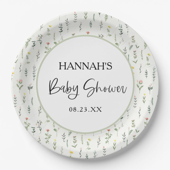 Assiettes En Carton Plaques en papier Baby shower fleur sauvage (Devant)