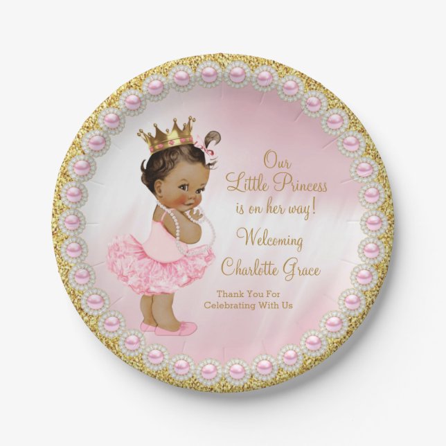 Assiettes En Carton Plaques en papier Baby shower Princess en or rose (Devant)