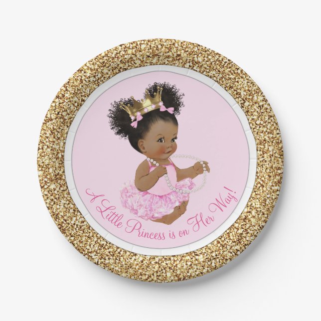 Assiettes En Carton Plaques en papier Baby shower Princess en or rose (Devant)