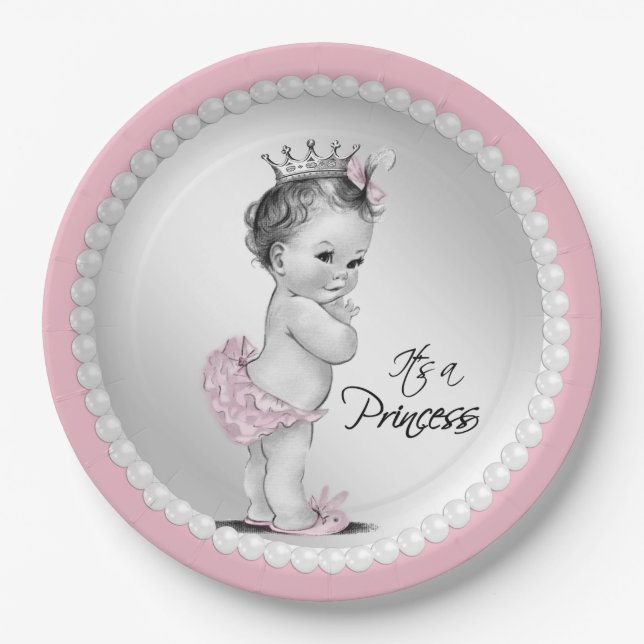 Assiettes En Carton Plaques en papier Baby shower Princess Pearl (Devant)